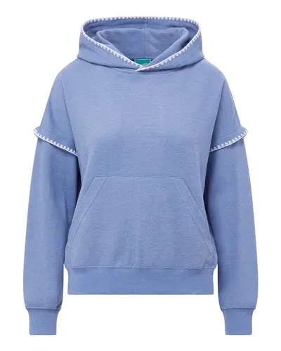 MV Sport W25115 Women's Mood & Vibe™ Teegan Crafty Hooded Sweatshirt in Blue Iris — blank hooded sweatshirt, front view