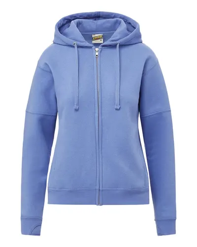 MV Sport W25165 Women's Vintage Fleece Hooded Full-Zip Sweatshirt in Blue Iris — blank hooded sweatshirt, front view