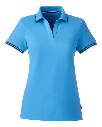 Nautica N17168 Women's Deck Polo in Azure Blue — blank polo, front view