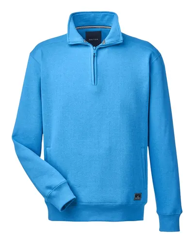 Nautica N17176 Men's Anchor Fleece Quarter-Zip Pullover in Azure Blue — blank fleece pullover, front view