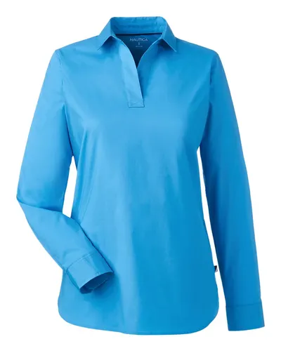 Nautica N17289 Women's Staysail Shirt in Azure Blue — blank garment, front view