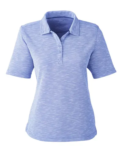 Nautica N17974 Women's Sun Surfer Slub Polo in Vintage Mavi — blank polo, front view