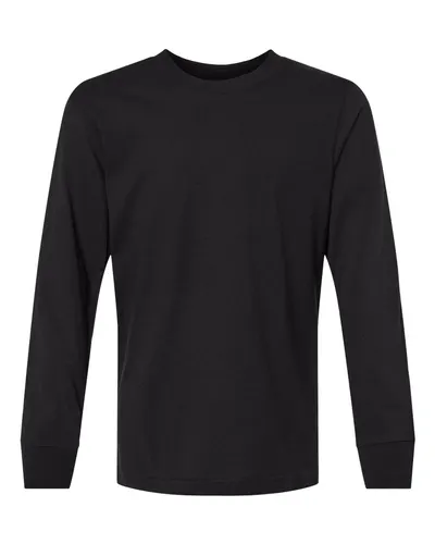 Next Level 3311 Youth Cotton Long Sleeve T-Shirt in Black — blank long sleeve tee, front view