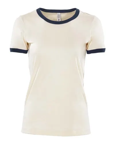 Next Level 3904 Women's Ringer Tee in Natural/ Midnight Navy — blank t-shirt, front view