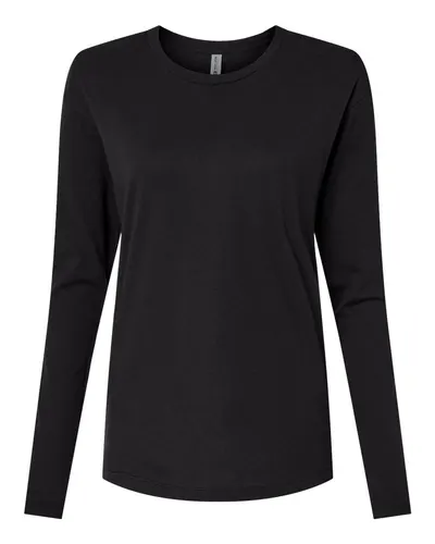 Next Level 3911 Women's Cotton Relaxed Long Sleeve T-Shirt in Black — blank long sleeve tee, front view