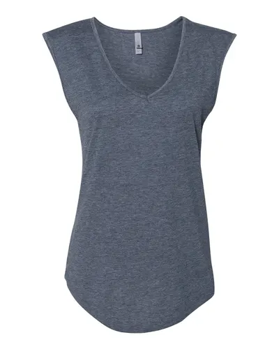 Next Level 5040 Women's Festival Sleeveless Deep V-Neck T-Shirt in Antique Denim — blank tank top, front view