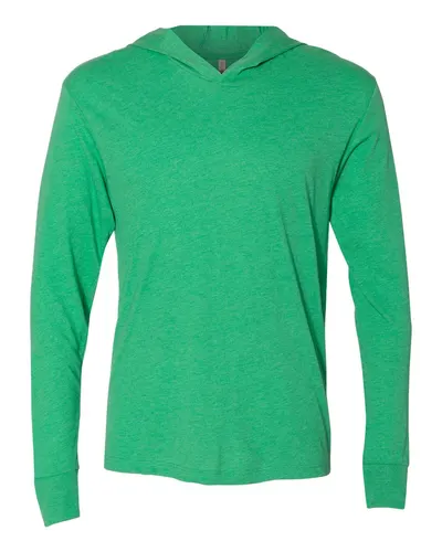 Next Level 6021 Unisex Triblend Hooded Long Sleeve Pullover T-Shirt in Envy — blank hooded sweatshirt, front view
