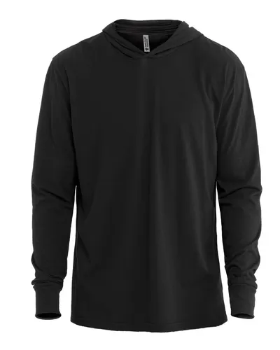 Next Level 6221 Unisex CVC Hoodie Long Sleeve T-Shirt in Black — blank hooded sweatshirt, front view