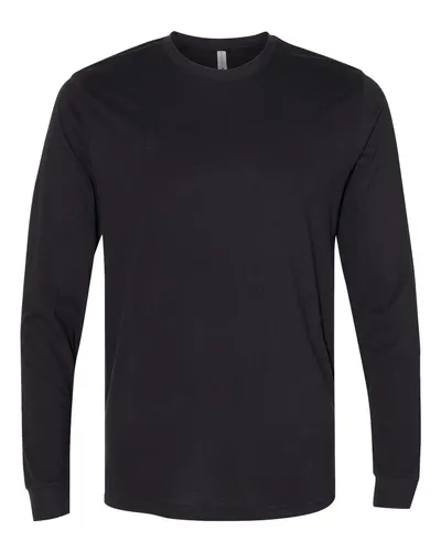 Next Level 6411 Unisex Sueded Long Sleeve T-Shirt in Black — blank long sleeve tee, front view