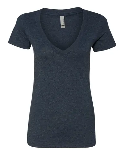 Next Level 6640 Women’s CVC Deep V-Neck T-Shirt in Midnight Navy — blank t-shirt, front view