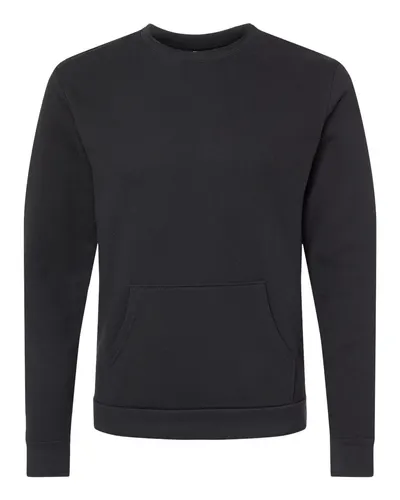 Next Level 9001 Unisex Santa Barbara Pocket Crewneck Sweatshirt in Black — blank crewneck sweatshirt, front view