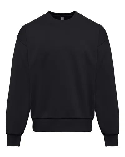 Next Level 9007 Unisex Heavyweight Crewneck Sweatshirt in Black — blank crewneck sweatshirt, front view