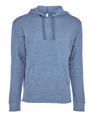 Next Level 9300 Unisex Malibu Welt Pocket Hoodie Sweatshirt in Heather Bay Blue — blank hooded sweatshirt, front view