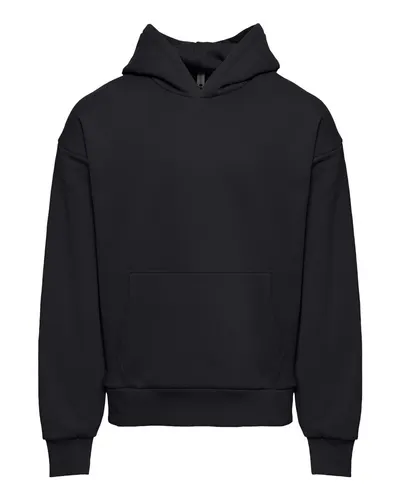 Next Level 9307 Unisex Heavyweight Fleece Hoodie Sweatshirt in Black — blank hooded sweatshirt, front view