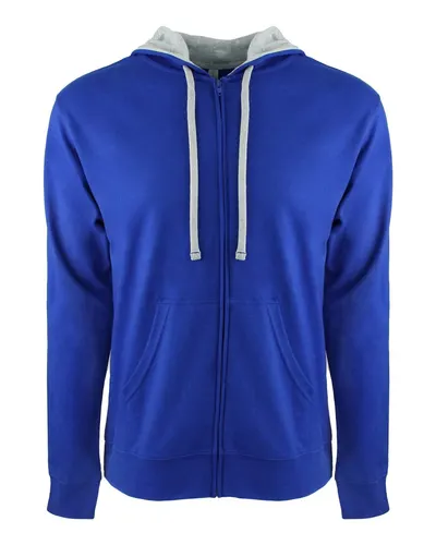 Next Level 9601 Unisex Laguna Full-Zip Hoodie Sweatshirt in Royal/ Heather Grey — blank hooded sweatshirt, front view