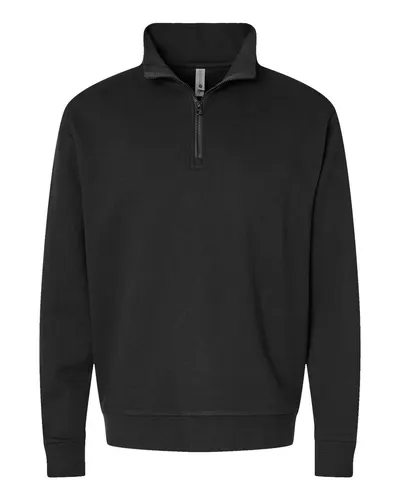 Next Level 9643 Unisex Fleece Quarter-Zip Pullover in Black — blank fleece pullover, front view