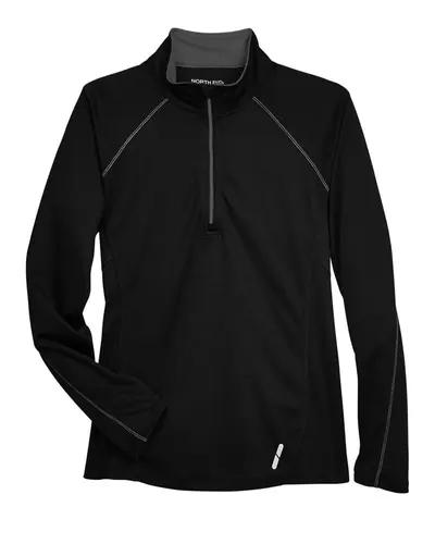 North End 78187 Women's Radar Performance Quarter-Zip Pullover in Black — blank garment, front view