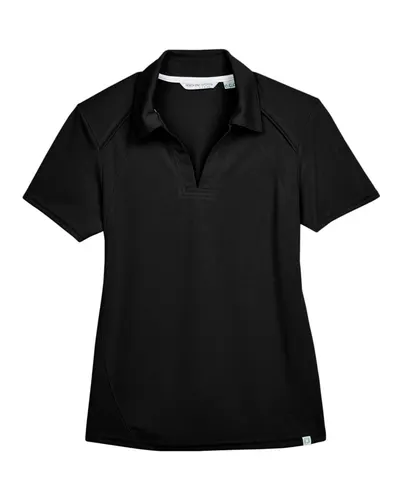 North End 78632 Women's Recycled Polyester Performance Pique Polo in Black — blank polo, front view