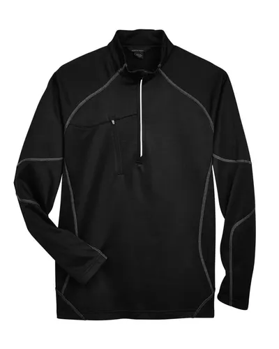 North End 88175 Men's Catalyst Performance Fleece Quarter-Zip Pullover in Black — blank fleece pullover, front view