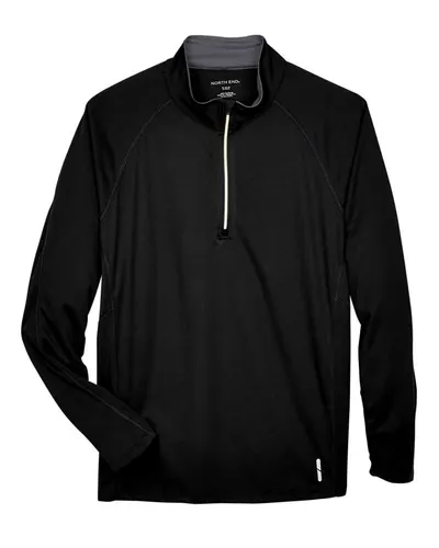 North End 88187 Men's Radar Performance Quarter-Zip Pullover in Black — blank garment, front view