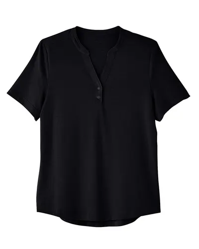 North End NE100W Women's JAQ Snap-Up Stretch Performance Polo in Black — blank polo, front view