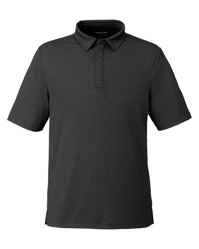 North End NE102 Men's Replay Recycled Pique Polo in Black — blank polo, front view