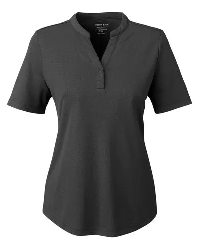 North End NE102W Women's Replay Recycled Polo in Black — blank polo, front view