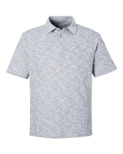 North End NE115 Men's Eclipse Jacquard Polo in Black Heather — blank polo, front view