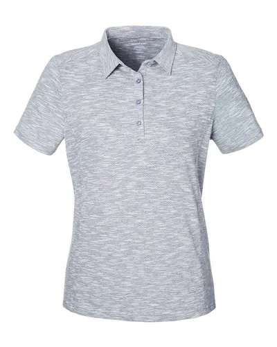 North End NE115W Women's Eclipse Jacquard Polo in Black Heather — blank polo, front view