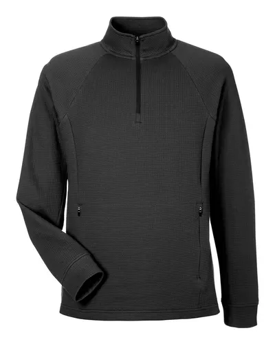 North End NE200 Men's Rhythm Waffle Quarter-Zip Pullover in Black — blank garment, front view