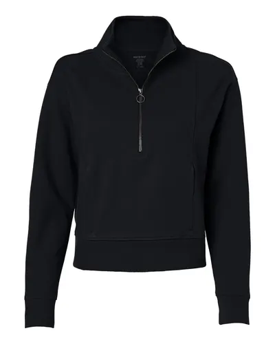 North End NE220W Women's Mantra Half-Zip Ottoman Pullover in Black — blank garment, front view