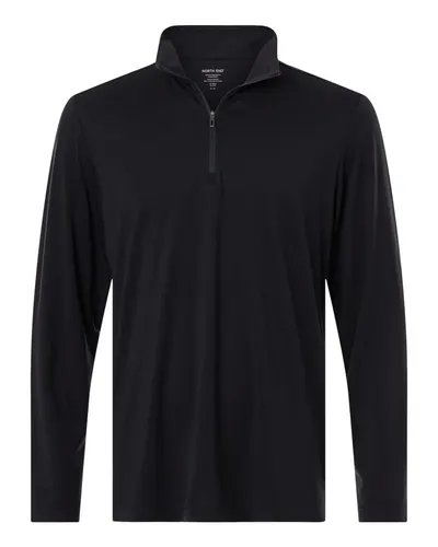 North End NE405 Men's JAQ Stretch Performance Quarter-Zip in Black/ Carbon — blank garment, front view