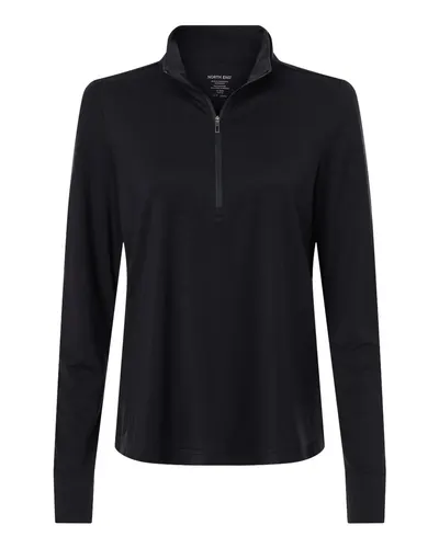 North End NE405W Women's JAQ Stretch Performance Quarter-Zip in Black/ Carbon — blank garment, front view