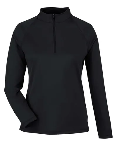 North End NE412W Women's Express Tech Performance Pique Quarter-Zip Pullover in Black — blank garment, front view