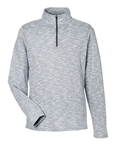 North End NE415 Men's Eclipse Jacquard Quarter-Zip Pullover in Black Heather — blank garment, front view