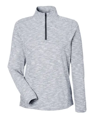 North End NE415W Women's Eclipse Jacquard Quarter-Zip Pullover in Black Heather — blank garment, front view