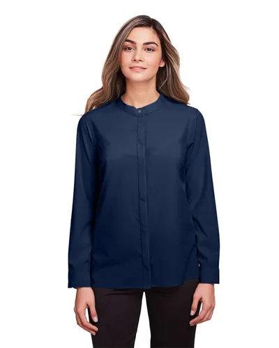 North End NE500W Women's Borough Stretch Performance Shirt in Classic Navy — blank garment, front view
