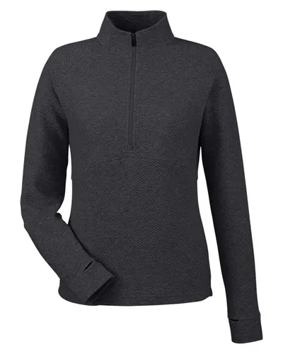 North End NE725W Women's Spirit Textured Quarter-Zip Pullover in Black Heather — blank garment, front view