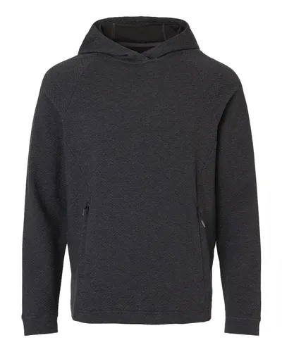 North End NE729 Men's Spirit Textured Hooded Pullover in Black Heather — blank hooded sweatshirt, front view