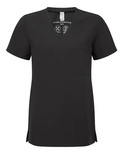 Onna NN300 Women's Limitless V-Neck Stretch Scrub Top in Black — blank garment, front view