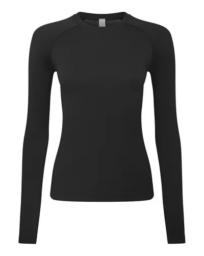 Onna NN370 Women's Unstoppable Long Sleeve Fresh Underscrub Base Layer T-Shirt in Black — blank t-shirt, front view