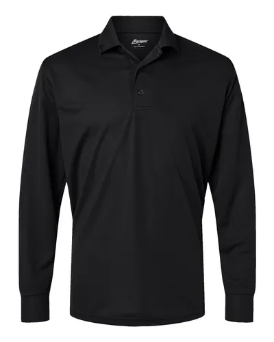 Paragon 110 Men's Prescott Long Sleeve Polo in Black — blank polo, front view