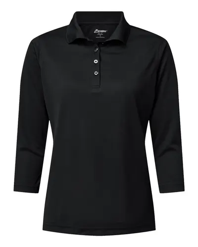 Paragon 120 Women's Lady Palm Three-Quarter Sleeve Polo in Black — blank polo, front view
