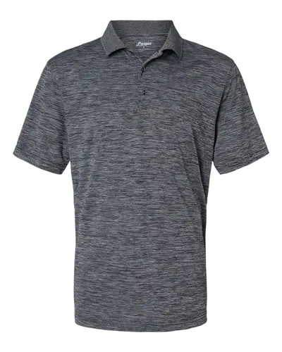 Paragon 130 Men's Dakota Striated Heather Polo in Black Heather — blank polo, front view