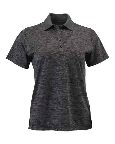 Paragon 131 Women's Dakota Striated Heather Polo in Black Heather — blank polo, front view