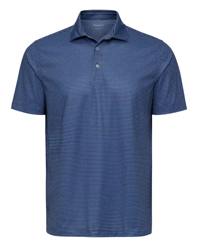 Paragon 155 Men's Aiken Striped Polo in Blue Heather/ Navy — blank polo, front view