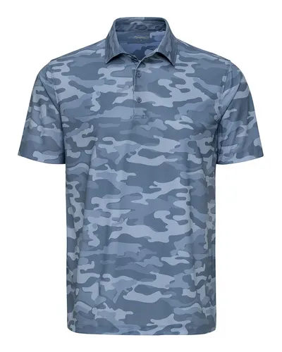 Paragon 170 Men's Newport Camo Polo in Blue Camo — blank polo, front view