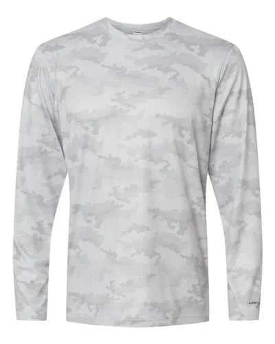 Paragon 217 Unisex Pompano Performance Camo Long Sleeve T-Shirt in Aluminum — blank long sleeve tee, front view