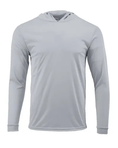 Paragon 221Y Youth Bahama Performance Hooded Long Sleeve T-Shirt in Aluminum — blank hooded sweatshirt, front view