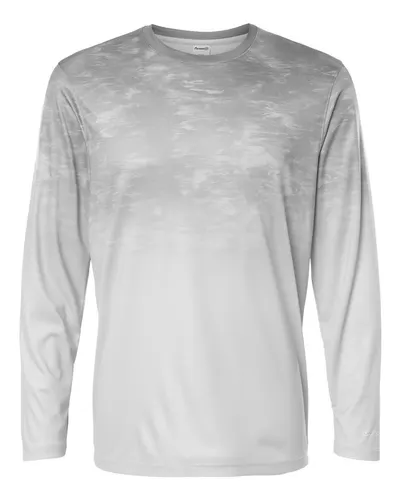 Paragon 229 Unisex Montauk Oceanic Fade Performance Long Sleeve T-Shirt in Aluminum Fade — blank long sleeve tee, front view